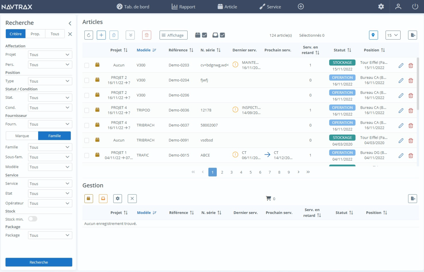 Visualisation et gestion du matériel et des equipements